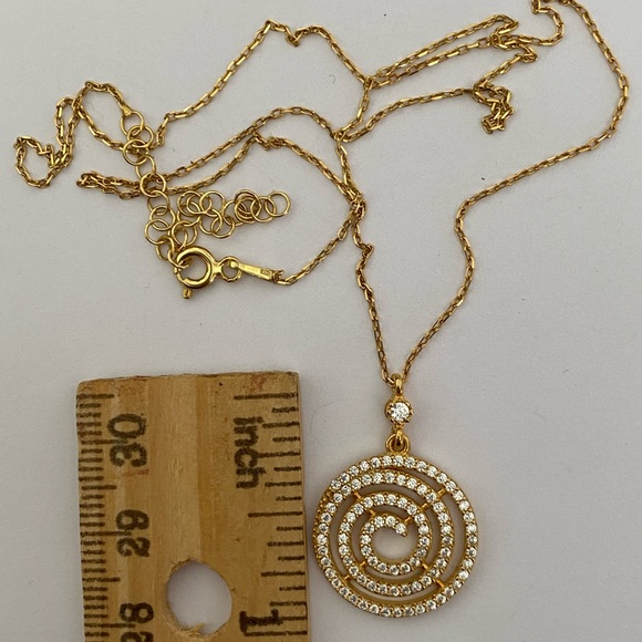 925 silver necklace round swirl chain yellow gold plated - Picture 2 of 3